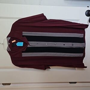 100% Silk Button Down Size XL Maroon/Black/Gray